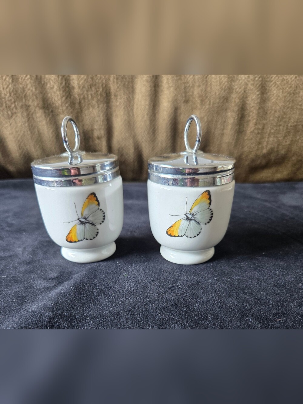 Set of 2 vintage butterfly and strawberry egg coddlers